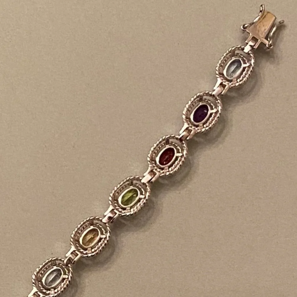 Colorful Multi-Gem & Sterling Silver Bracelet, 7" - Picture 5 of 13